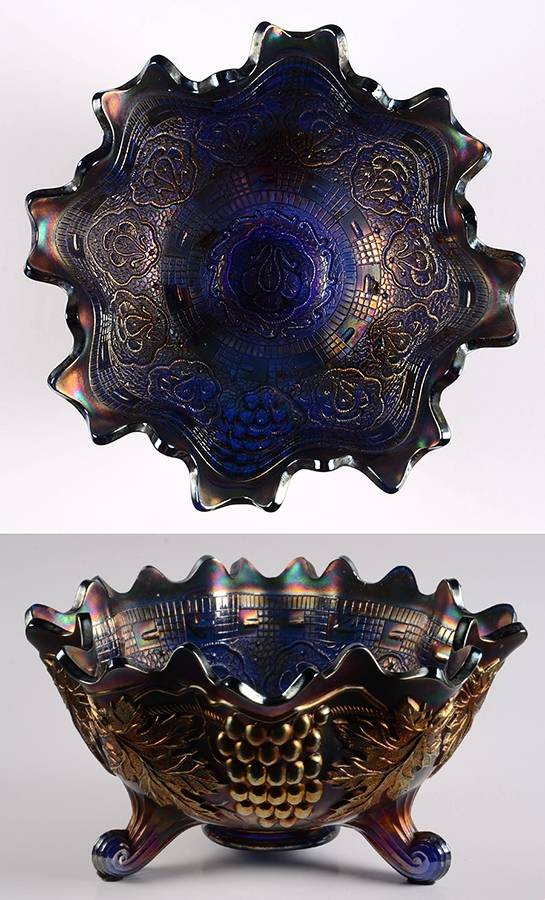 Persian Medallion Blue (Carnival) 10" Fluted Bowl by Fenton-1