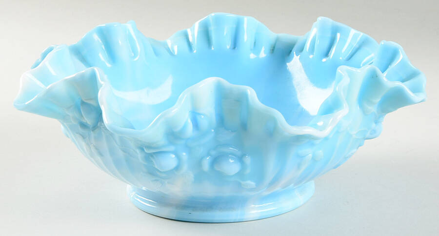 Rose Blue Marble Crimped Bowl by Fenton-1