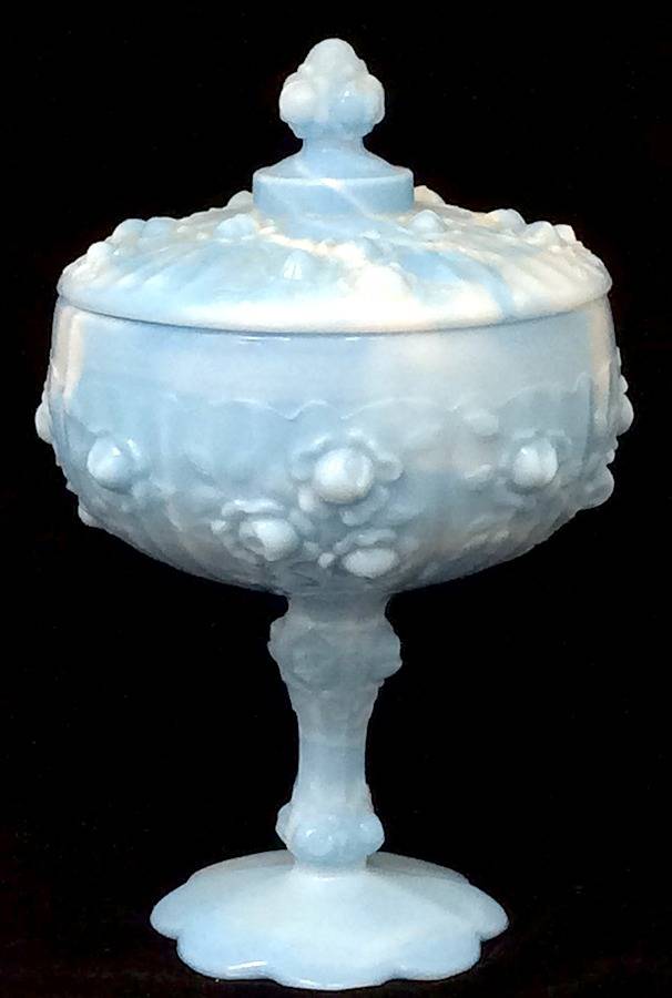 Rose Blue Marble Tall Footed Candy Box with Lid by Fenton-1