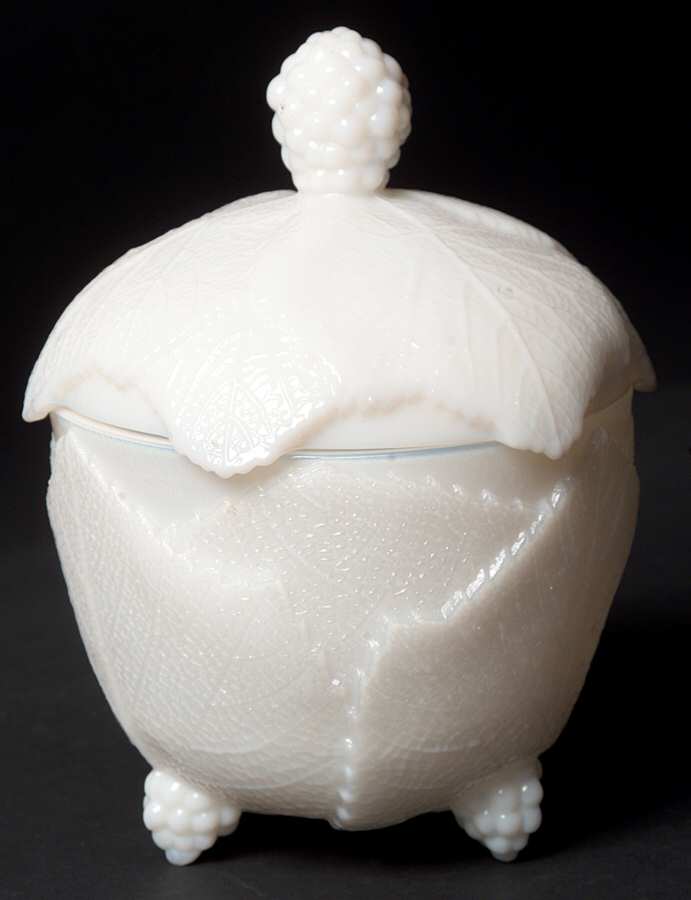 Grape Leaf Milkglass Candy Dish & Lid by Fostoria-1