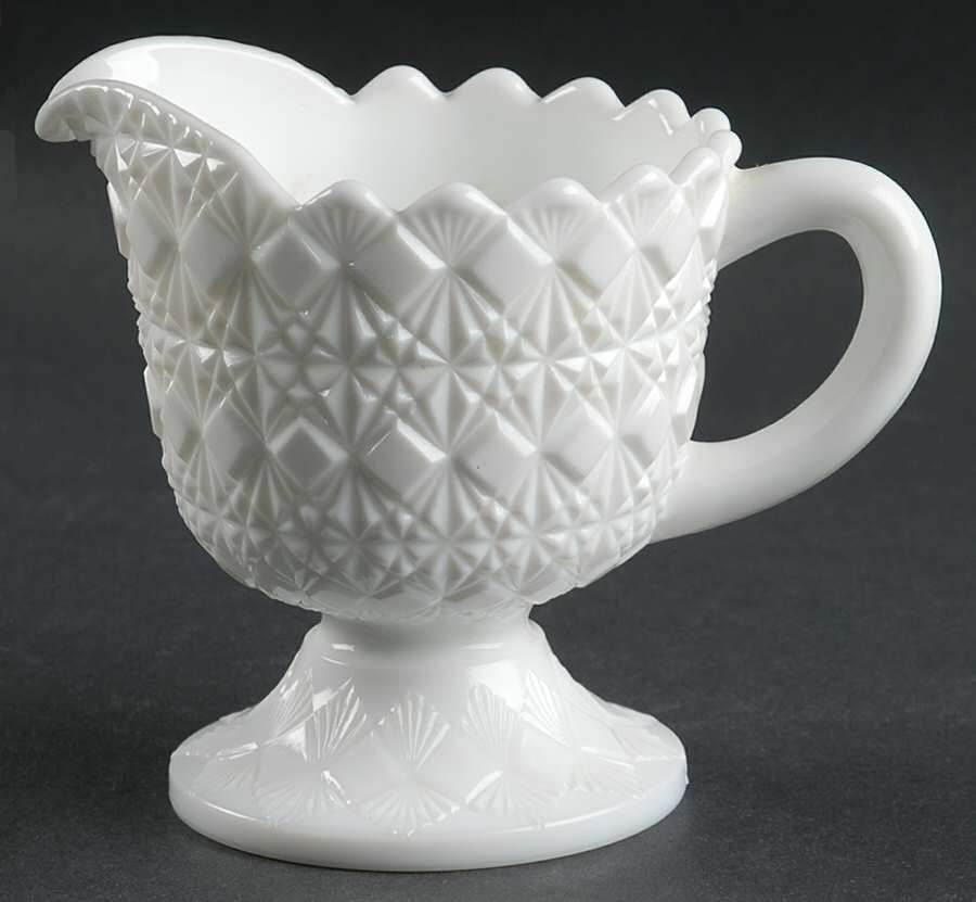 Fine Cut and Block (Milk Glass) Creamer by Fenton-1