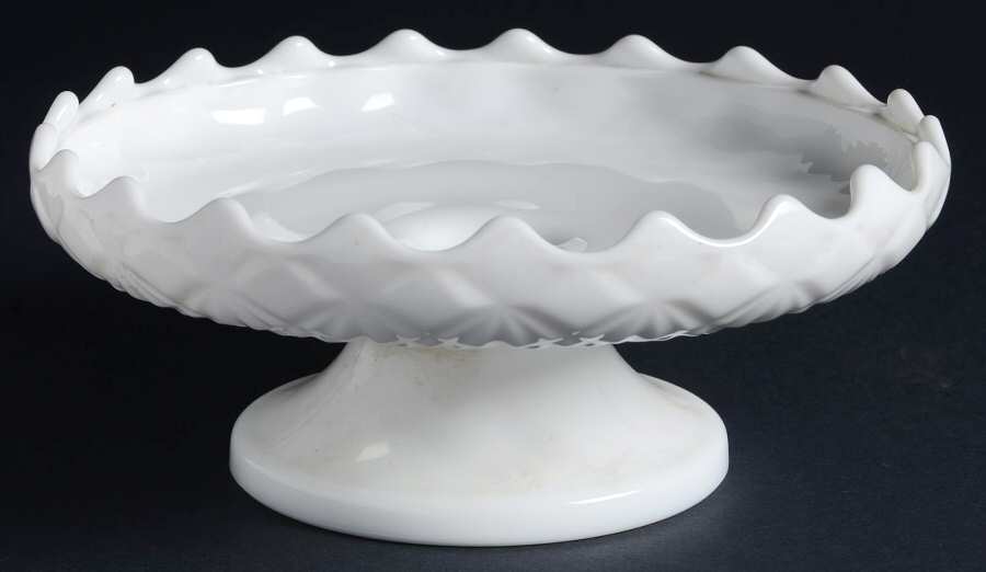 Fine Cut and Block (Milk Glass) Round Compote (Height X Width) by Fenton-1