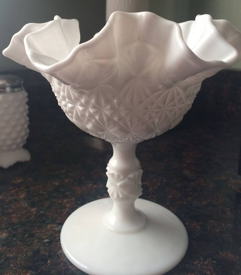 Fine Cut and Block (Milk Glass) Footed Compote by Fenton-1