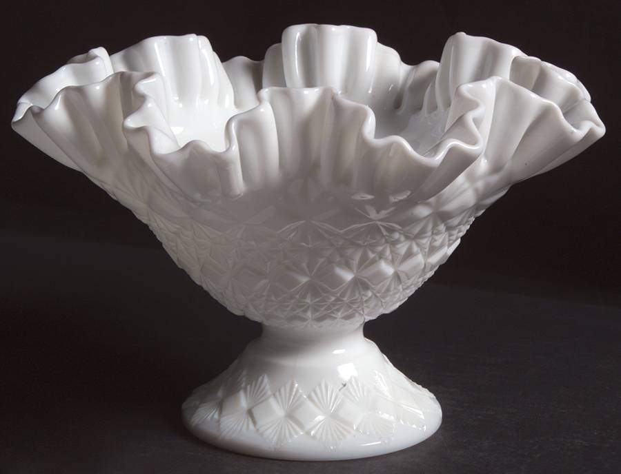 Fine Cut and Block (Milk Glass) Nut Bowl by Fenton-1