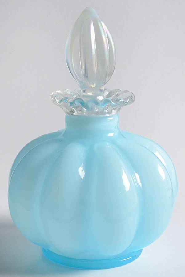 Blue Overlay Cologne Bottle & Stopper by Fenton-1