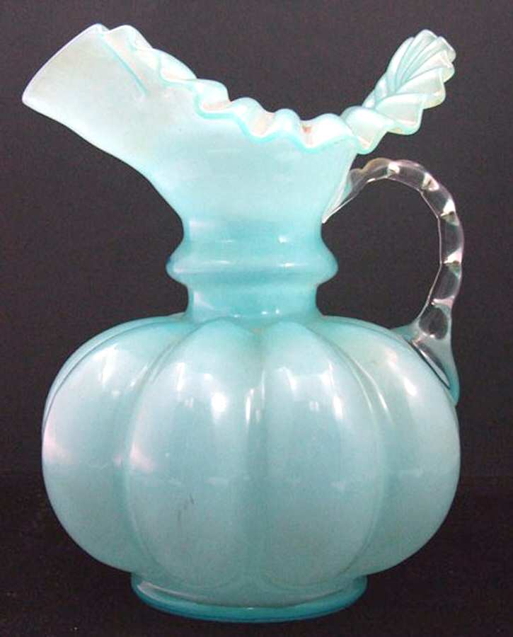 Blue Overlay 8" Handled Jug by Fenton-1