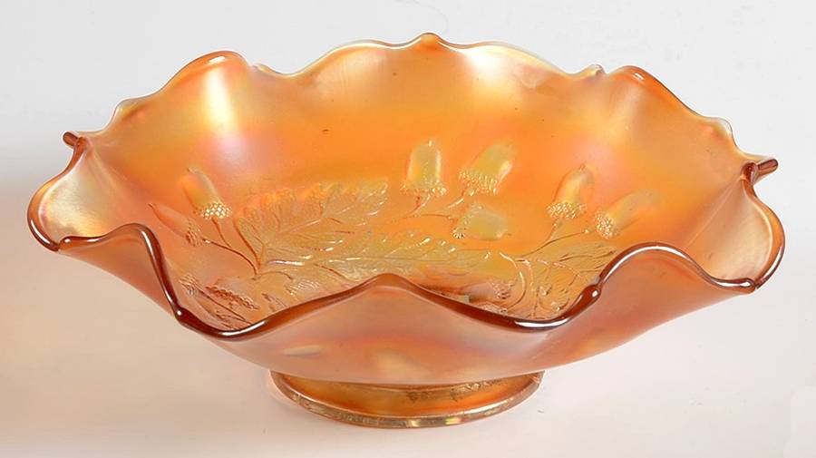 Acorn Marigold (Carnival, Line 835) 7" Round Crimped Bowl by Fenton-1