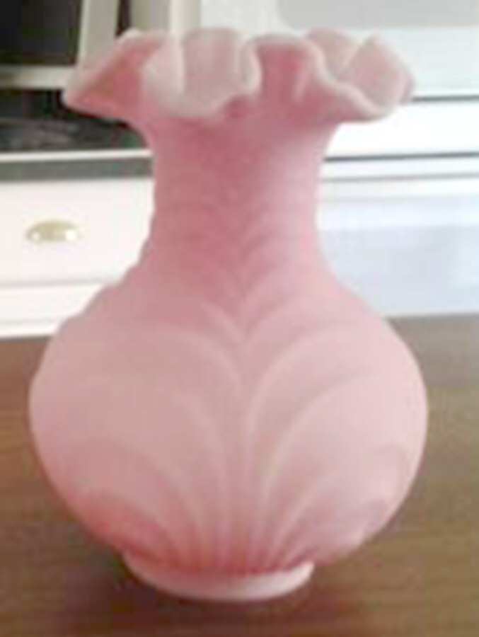 Rose Satin 7" Crimped Vase by Fenton-1
