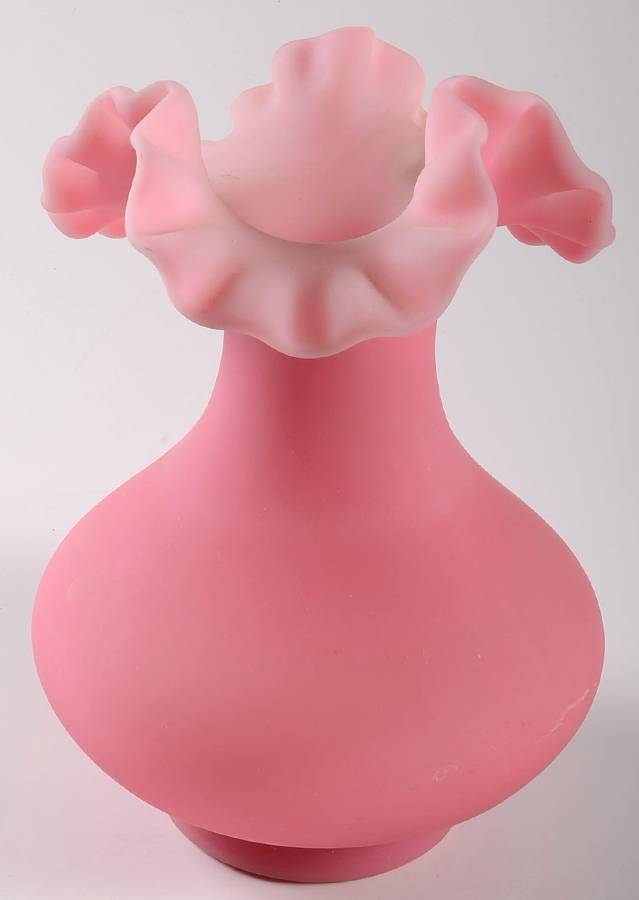 Rose Satin 7" Double Crimped Vase by Fenton-1