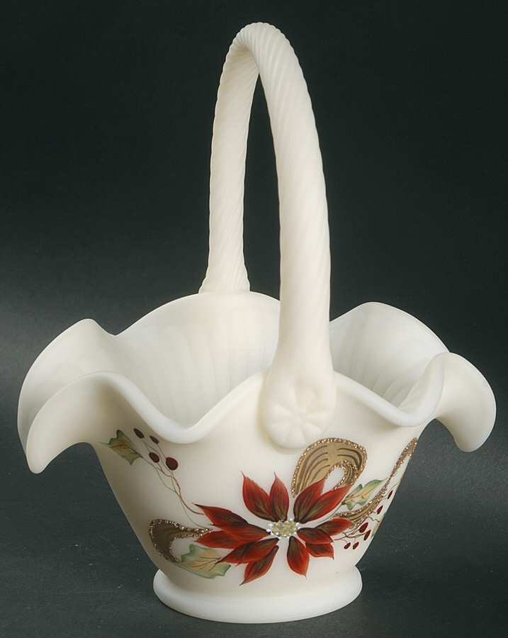 Poinsettia Glow #5430 Fine Ribbed 8" Basket by Fenton-1