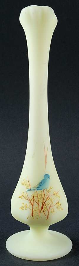 Bluebirds on Custard 8" Bud Vase by Fenton-1
