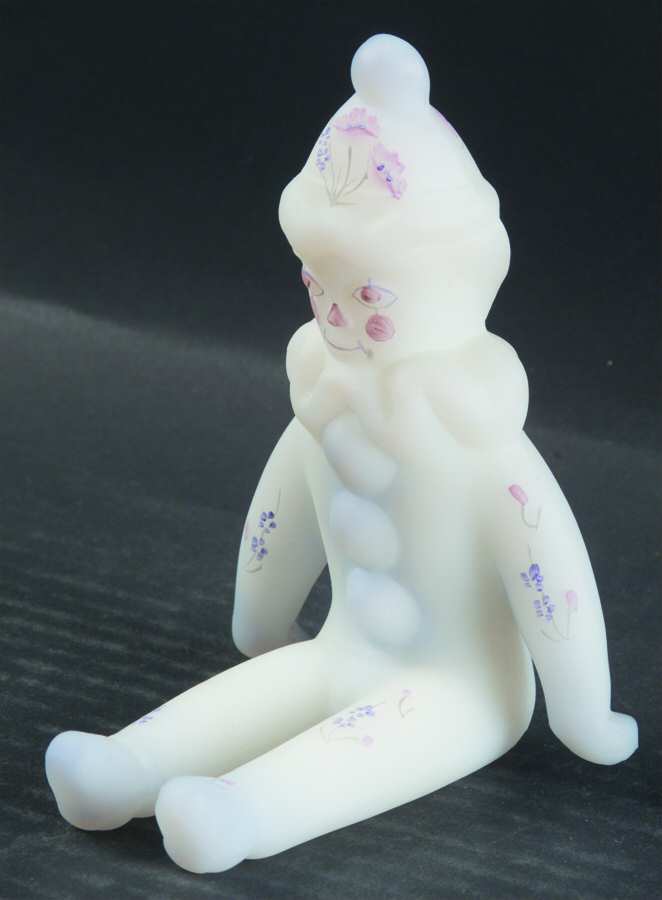 Meadow Blossoms on Opal Satin #5111 Sitting Clown Figurine by Fenton-1