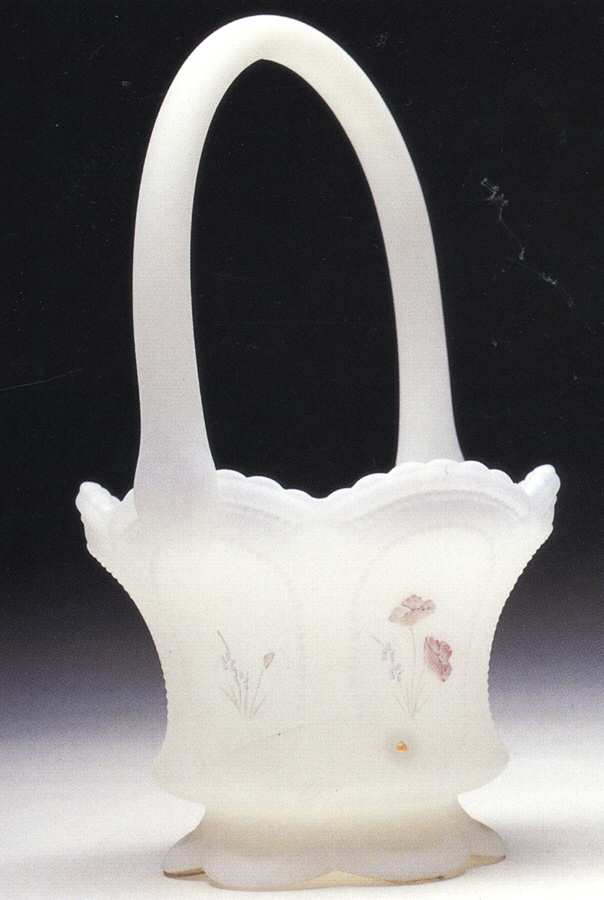 Meadow Blossoms on Opal Satin #9639 Beaded Panel 8" Basket by Fenton-1
