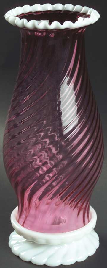 Ruby Snowcrest Hurricane Lamp & Globe by Fenton-1