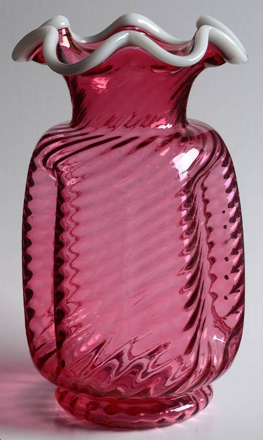 Ruby Snowcrest 8" Crimped Vase by Fenton-1