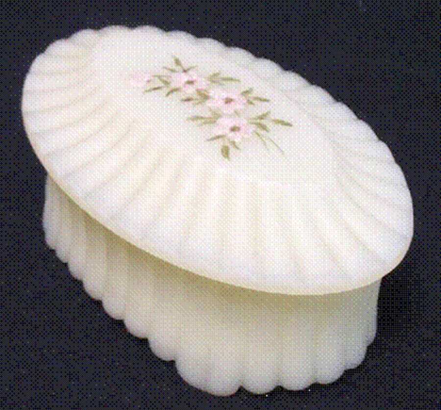 Pink Blossoms Oval Jewelry Box & Lid by Fenton-1