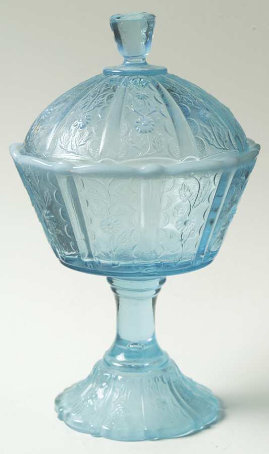 Blue Opalescent Footed Candy Dish & Lid by Fenton-1