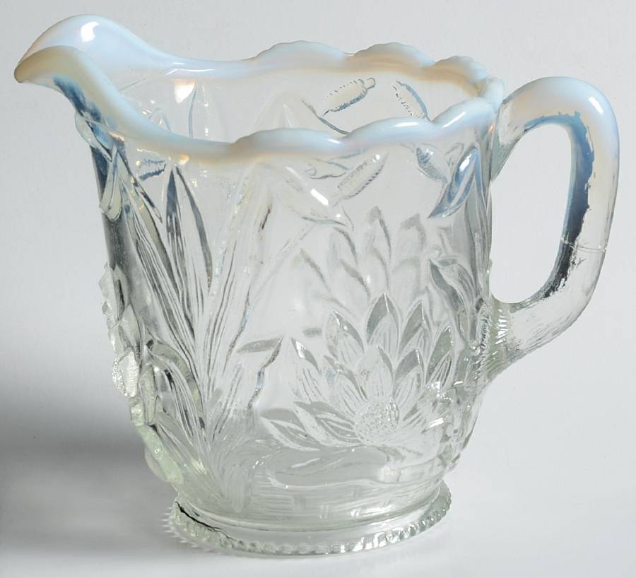 Waterlily and Cattails White (Opalescent) Creamer by Fenton-1