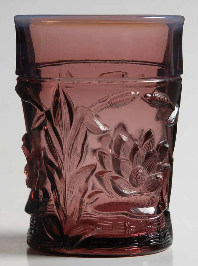 Waterlily and Cattails Amethyst (Opalescent) 8 Oz Flat Tumbler by Fenton-1