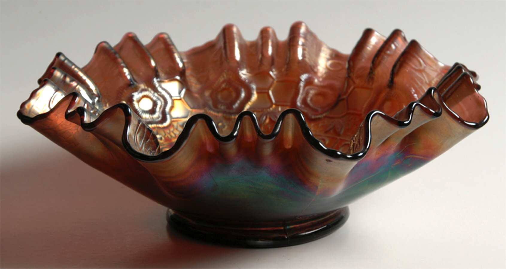 Captive Rose Amethyst (Carnival, Older) 8" Round Crimped Bowl by Fenton-1
