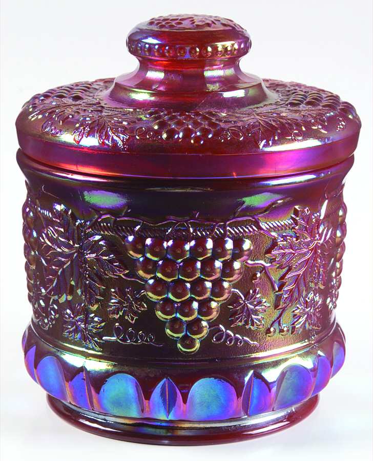 Grape and Cable Red (Carnival, Newer) Tobacco Jar & Lid by Fenton-1