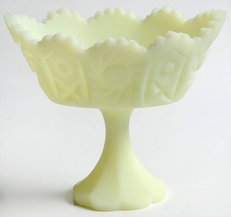 Custard Satin Oval Compote (Height X Width) by Fenton-1