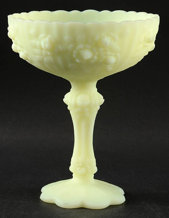 Custard Satin Round Compote (Height X Width) by Fenton-1