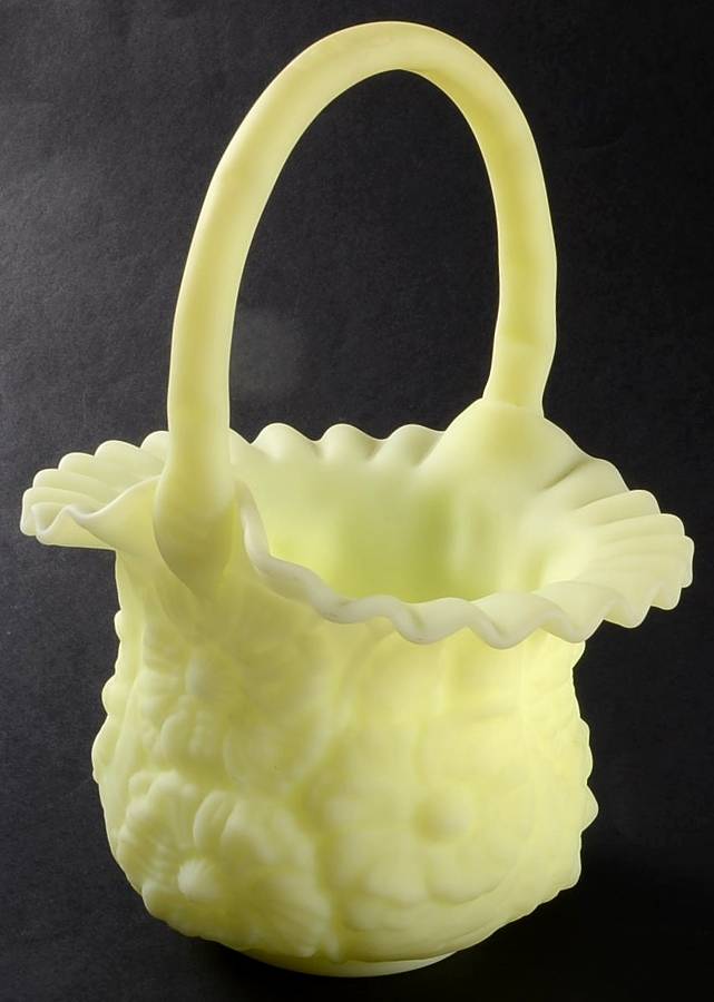 Custard Satin #9138 Poppy 9" Basket by Fenton-1