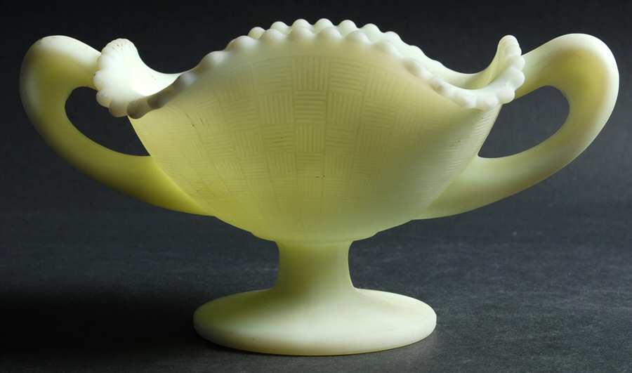 Custard Satin Footed Handled Open Jam/Jelly by Fenton-1