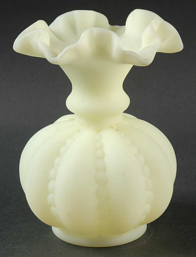 Custard Satin 5" Double Crimped Vase by Fenton-1