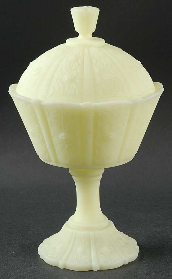 Custard Satin Footed Candy Dish & Lid by Fenton-1