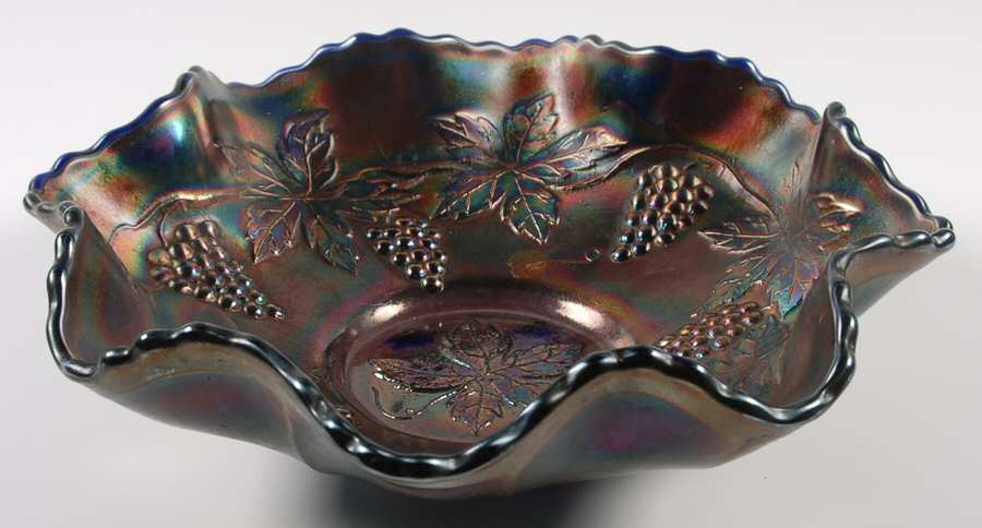Vintage Cobalt (Carnival) 9" Round Crimped Bowl by Fenton-1