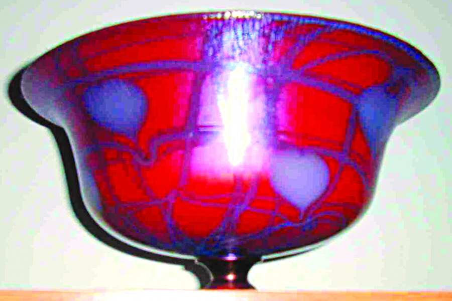 Hanging Heart Red Cobalt Footed Bowl by Fenton-1