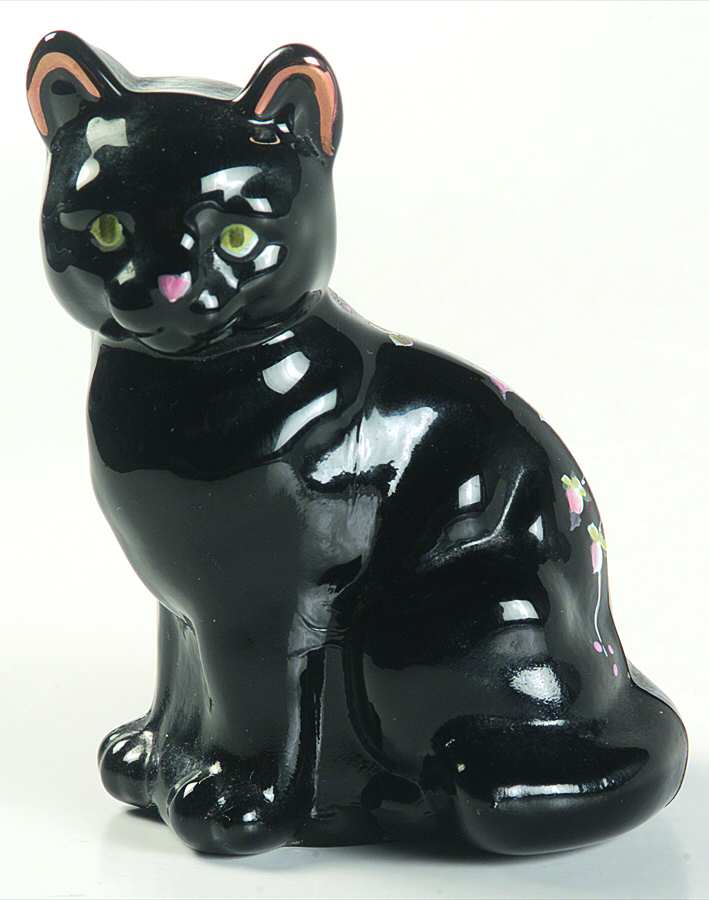Victorian Bouquet Black Small Cat Sitting Figurine by Fenton-1