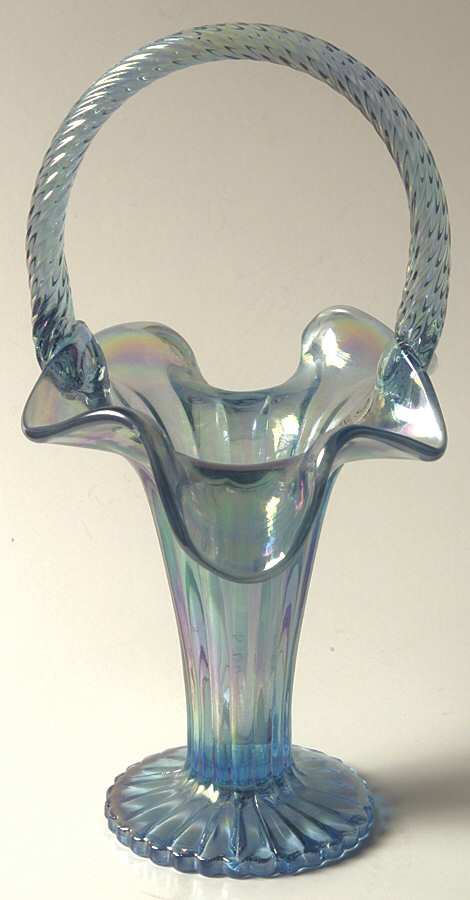 Misty Blue Iridized (Non Satin) #6480 Trumpet 9" Basket by Fenton-1