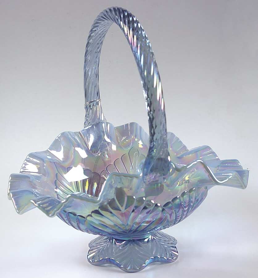 Misty Blue Iridized (Non Satin) #6539 Leaf 9" Basket by Fenton-1