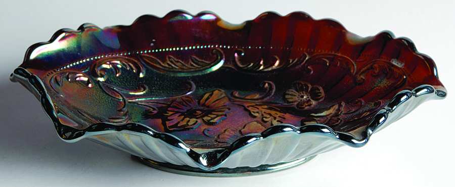 Cobalt Marigold Carnival 7" Oval Crimped Bowl by Fenton-1