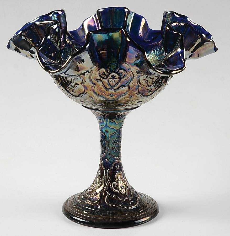 Cobalt Marigold Carnival Round Compote (Height X Width) by Fenton-1