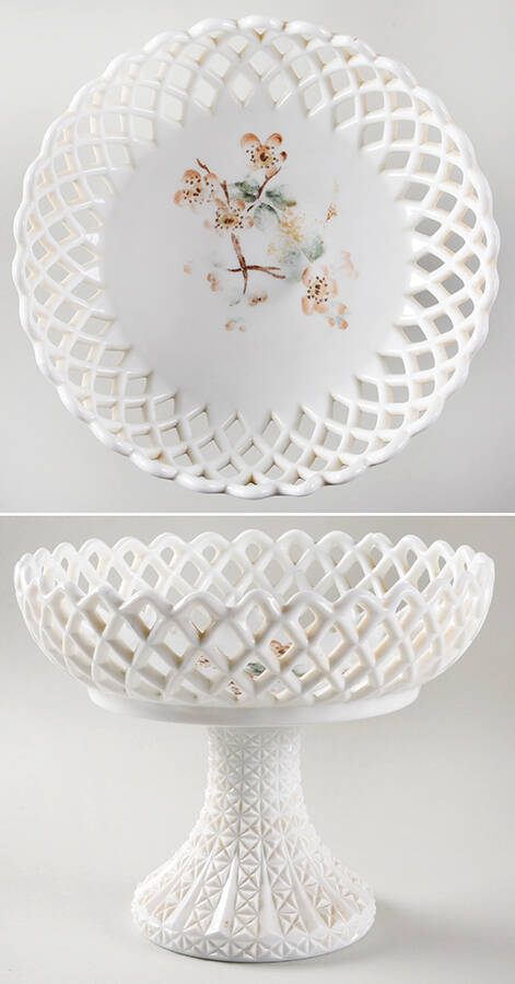 Lacy Edge Milk Glass Round Compote (Height X Width) by Fenton-1