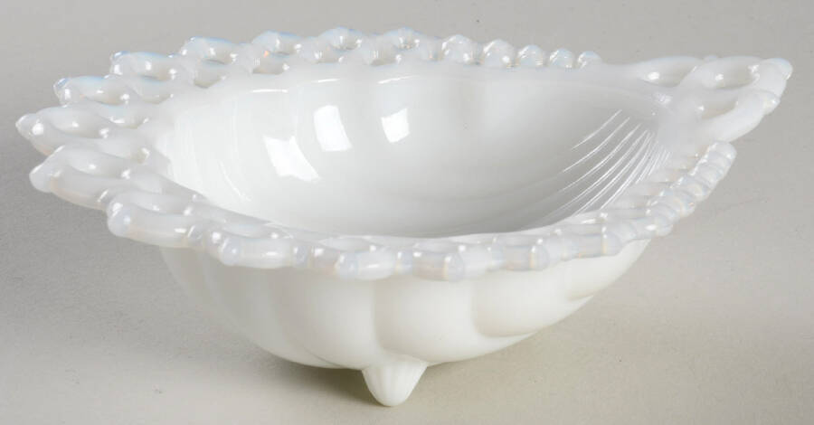 Lacy Edge Milk Glass Shell Shape Bowl by Fenton-1