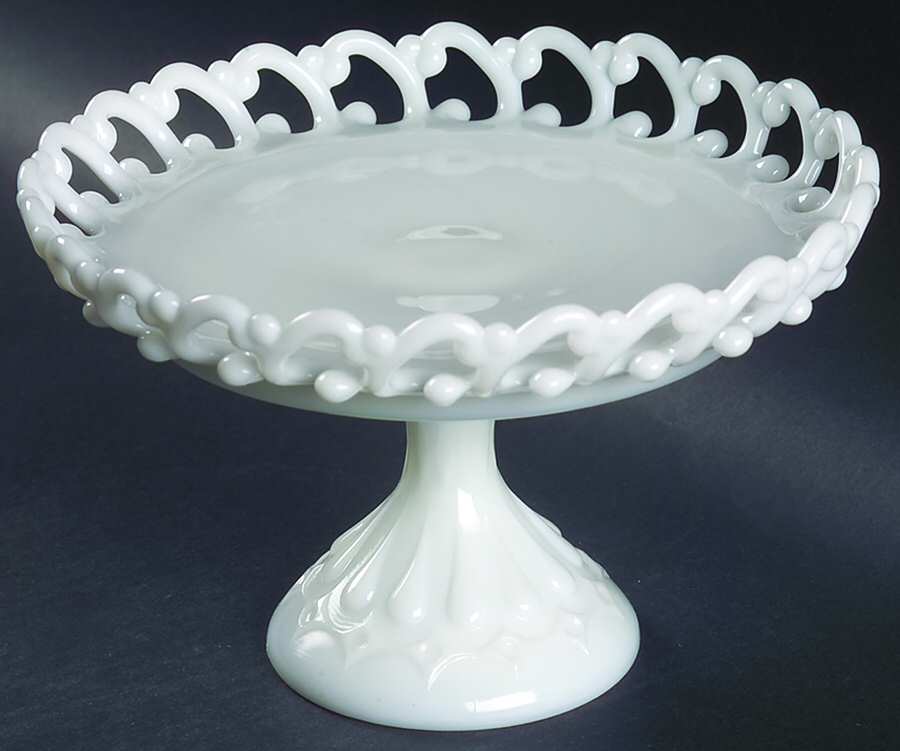 Lacy Edge Milk Glass Round Compote (Height X Width) by Fenton-1