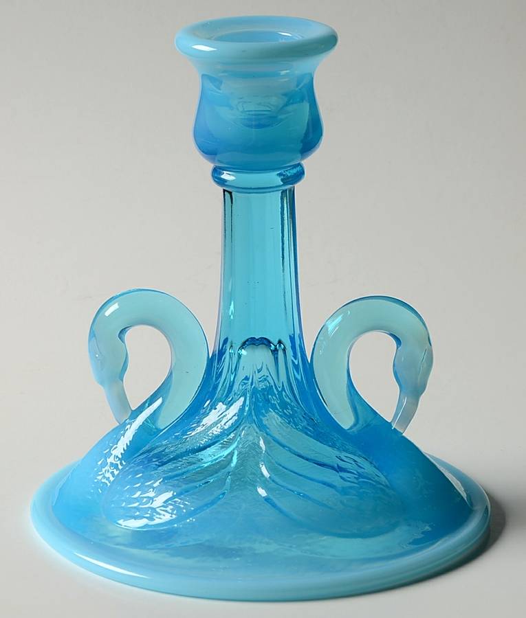 Animals and Figurines (Non Decorated) #6 Swan Candlestick by Fenton-1