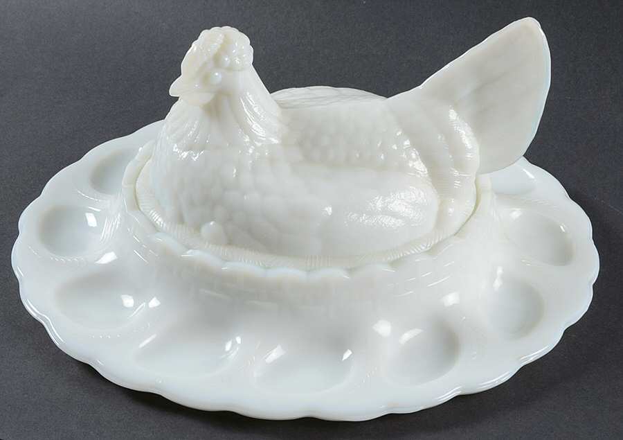 Animals and Figurines (Non Decorated) #5188 Deviled Egg Plate with Hen by Fenton-1