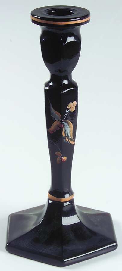 Autumn Leaves on Black 8" Single Light Candlestick by Fenton-1