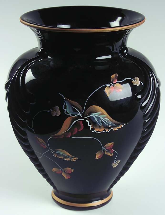 Autumn Leaves on Black 9" Flower Vase by Fenton-1