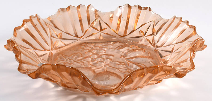Pioneer Pink 11" Round Crimped Bowl by Federal Glass -1