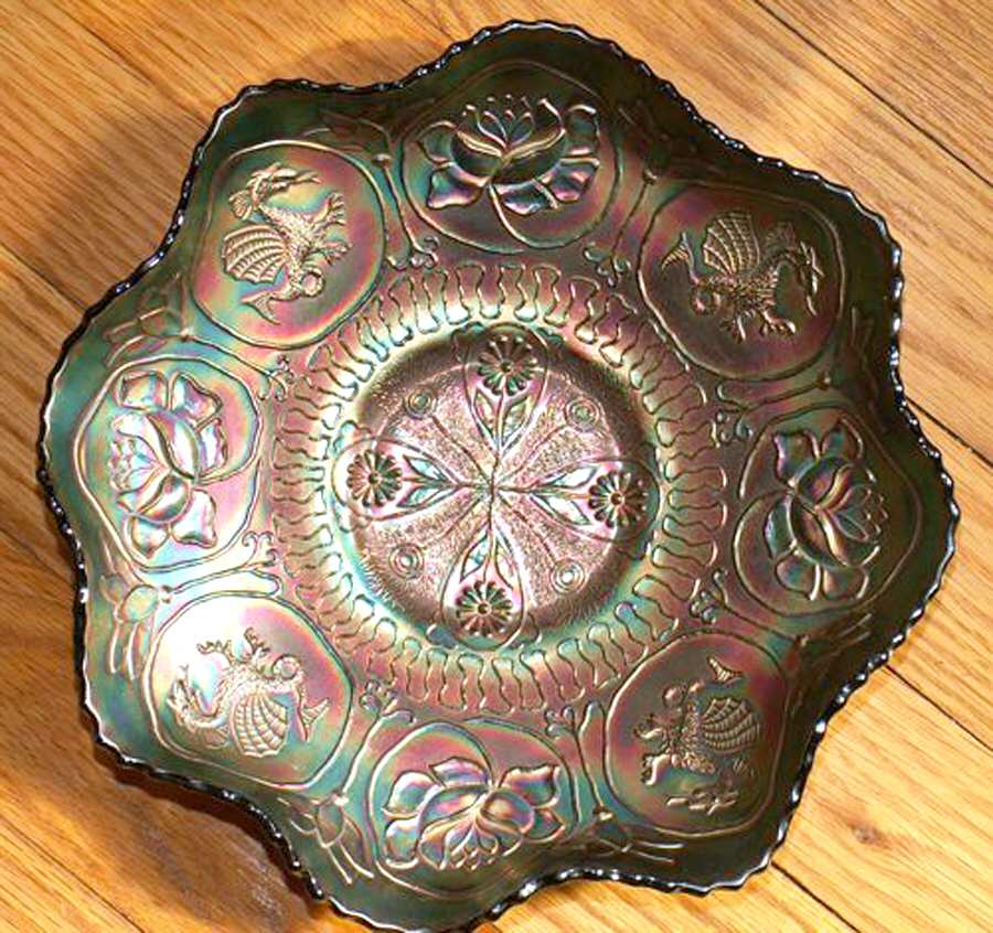 Dragon and Lotus Blue (Carnival) Ice Cream Dish by Fenton-1