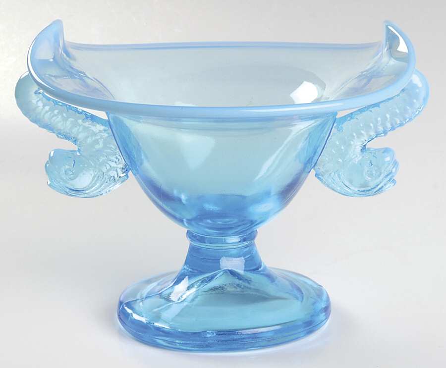 Dolphin Blue (Opalescent) Oval Compote (Height X Width) by Fenton-1