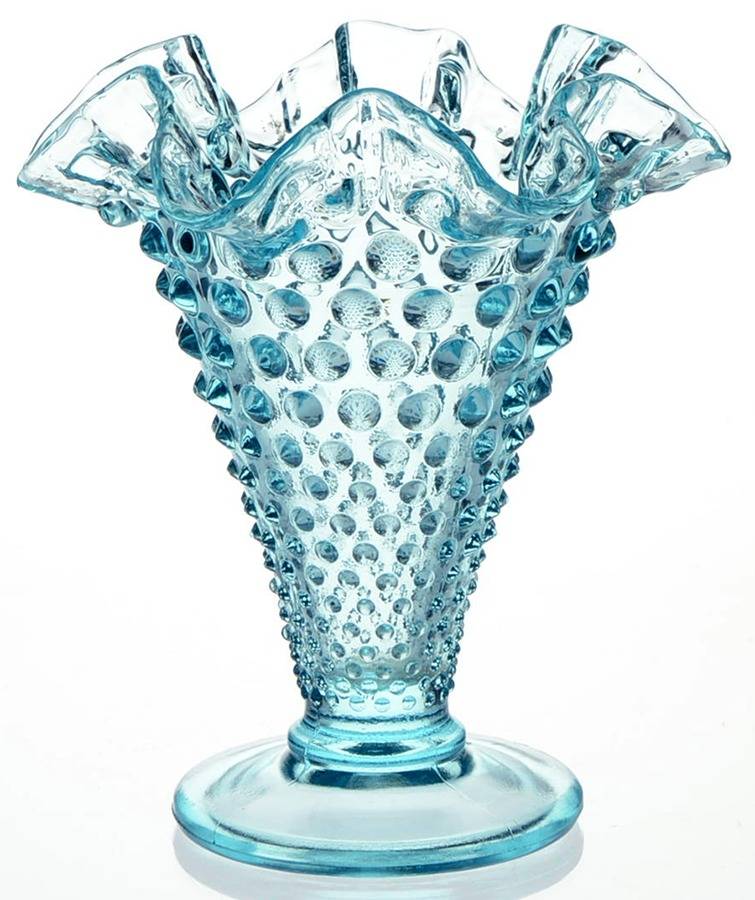Hobnail Aquamarine Blue 6" Footed Double Crimped Vase by Fenton-1