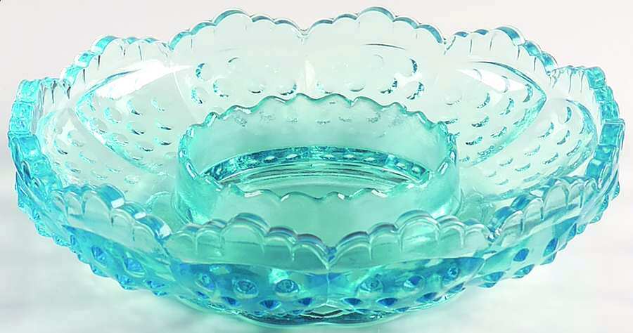 Hobnail Aquamarine Blue Ashtray/Chip & Dip/Candle Bowl by Fenton-1